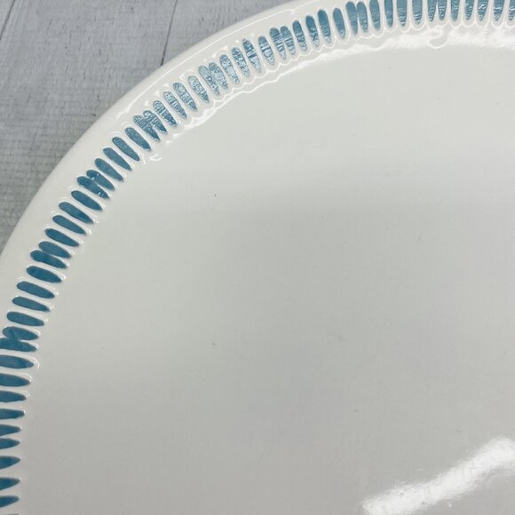 Rachael Ray SUN DAISY L008 Handpainted Blue Lines Stoneware Dinner Plate Set 4 - Picture 13 of 16